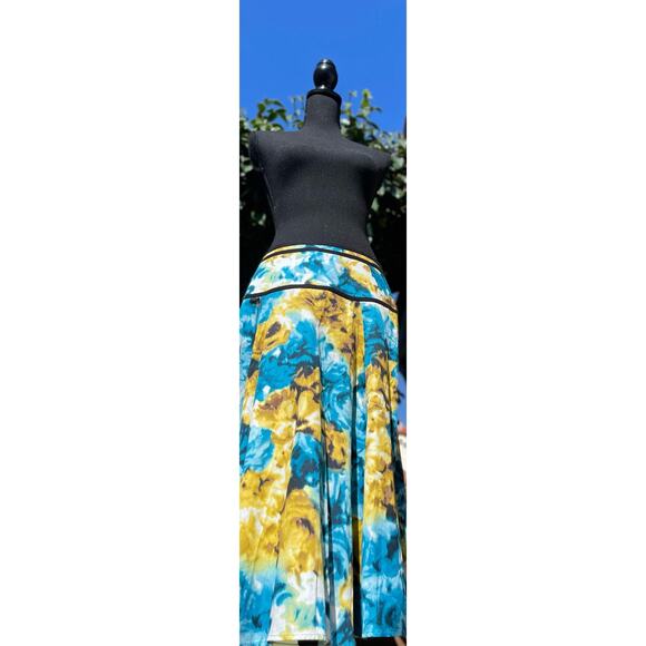 Jones Wear A-Line Abstract Floral Midi Skirt Size 6 Blue and Yellow - Picture 4 of 5